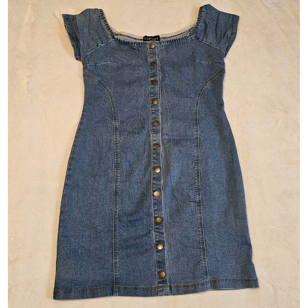 Derek ♡ Heart Stretchy Denim Dress Women's Size Large GENTLY USED